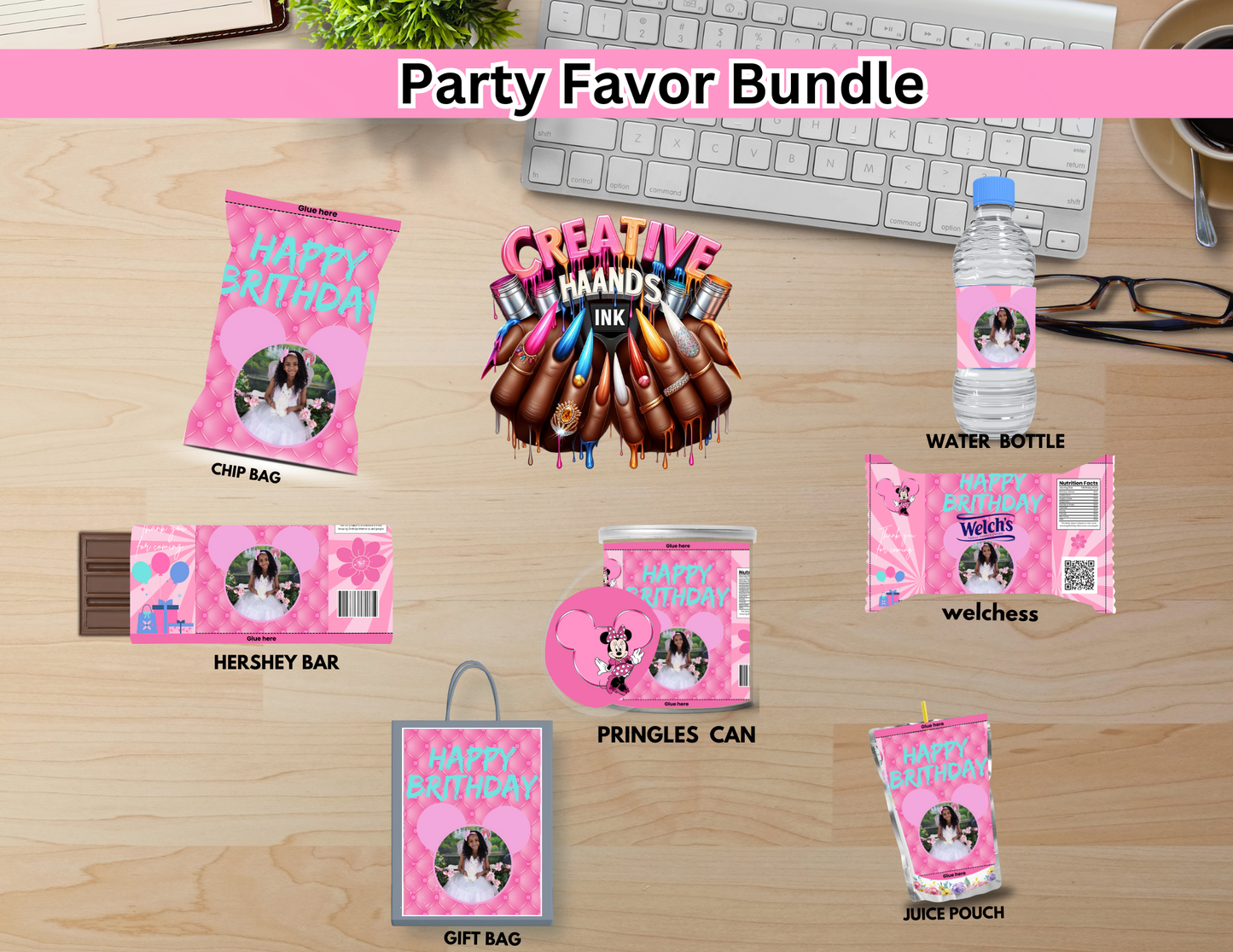 Minnie mouse Customizable Party Favor Bundle (5)(templates) MUST HAVE CANVA PRO